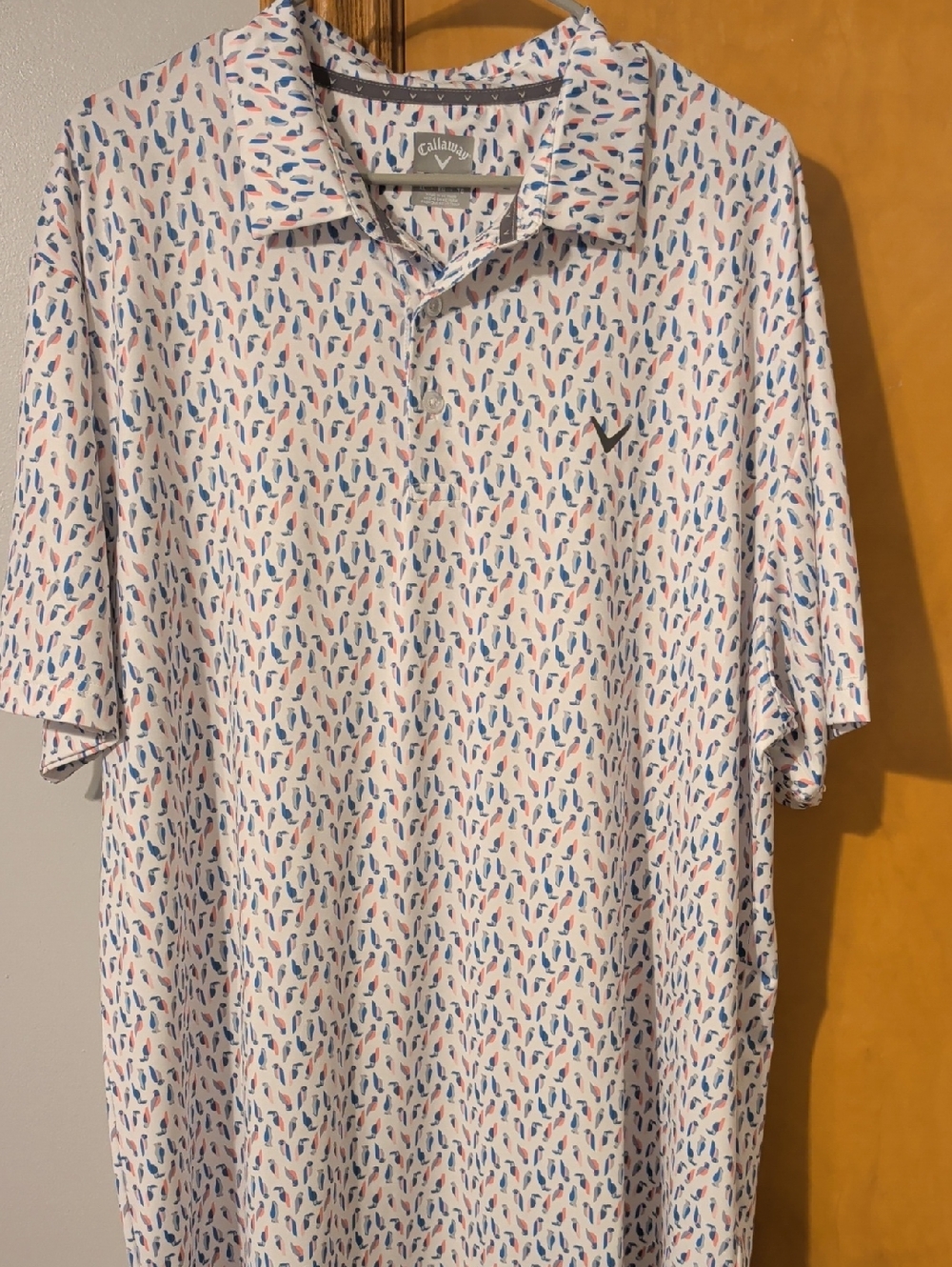 Callaway Men's White Polo with Blue and Pink Micro Print
